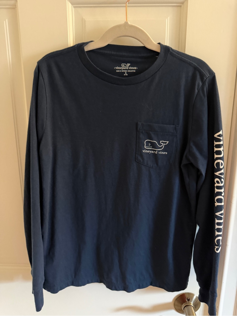 Vineyard Vines Boys S 8-10 Navy Vintage Whale Long Sleeve Pocket Tee
